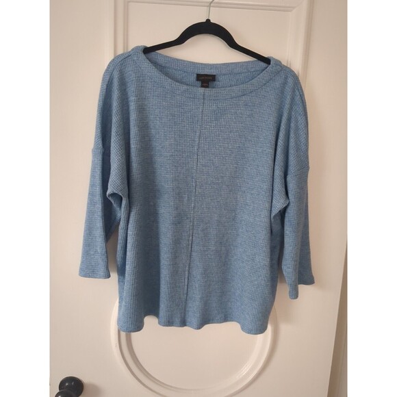 J. Jill Wearever Collection Top LG Blue Boat Neck Waffle Weave 3/4 Sleeve - Picture 1 of 12